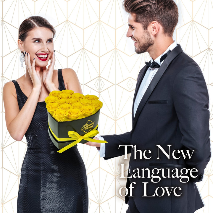 Immortal Love Heart Box |16 Yellow Roses - Glamour Boutique