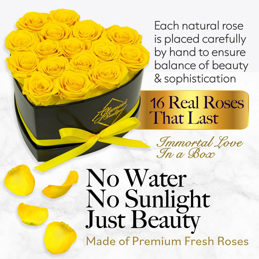 Immortal Love Heart Box |16 Yellow Roses - Glamour Boutique