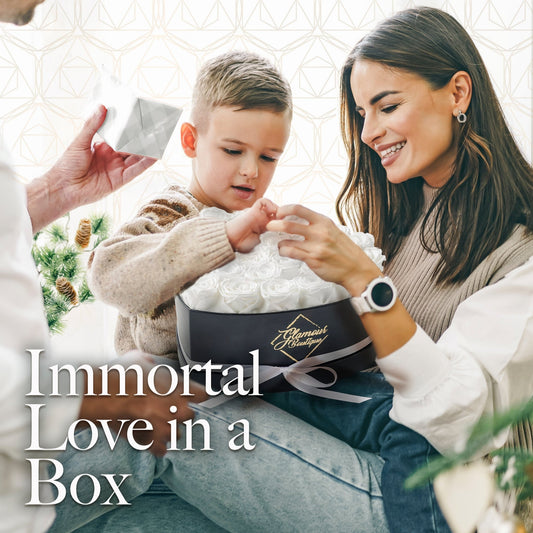 Immortal Love Heart Box | 27 White Roses - Glamour Boutique