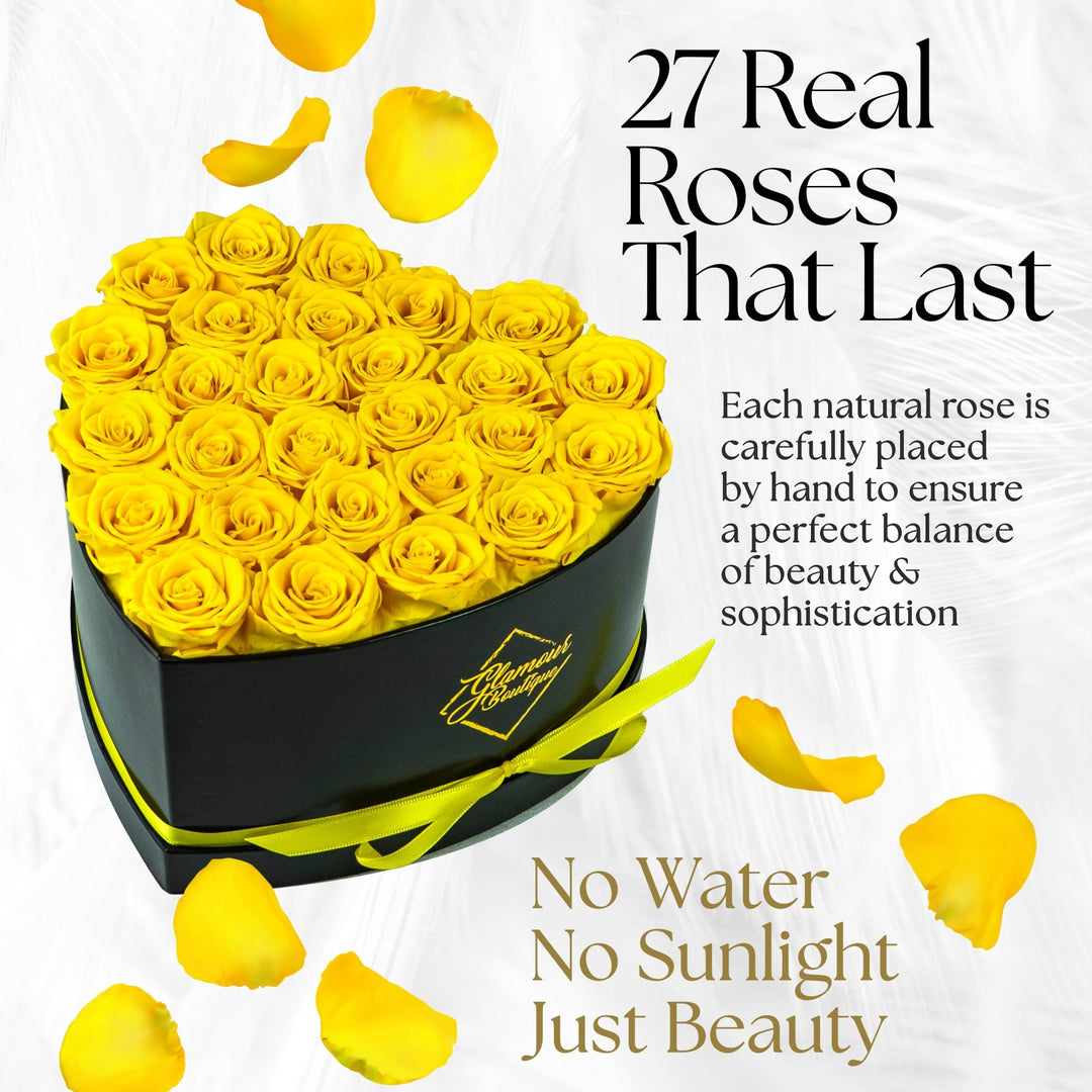 Immortal Love Heart Box |27 Yellow Roses - Glamour Boutique