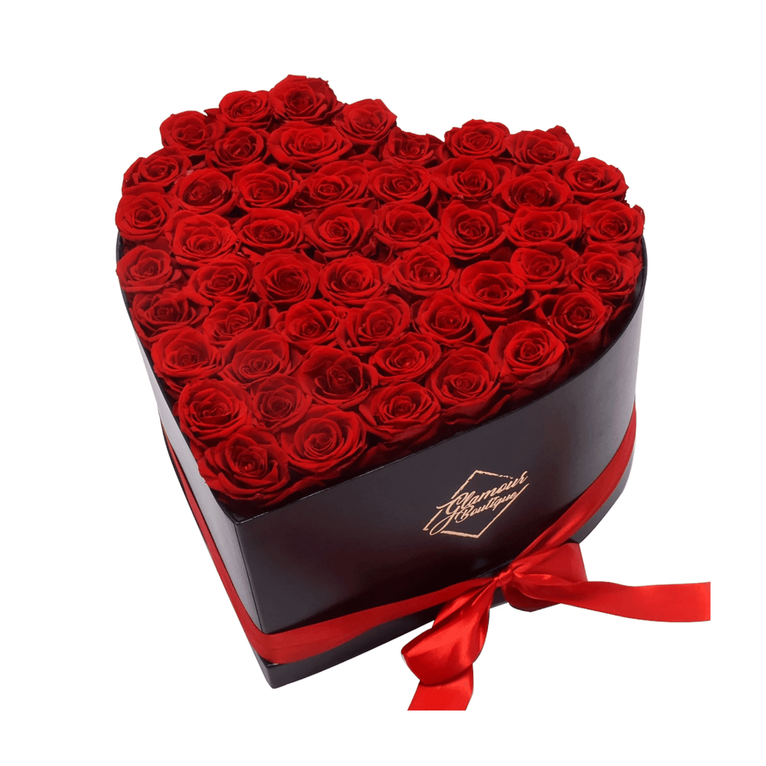 Immortal Love Heart Box | 50 Red Roses - Glamour Boutique