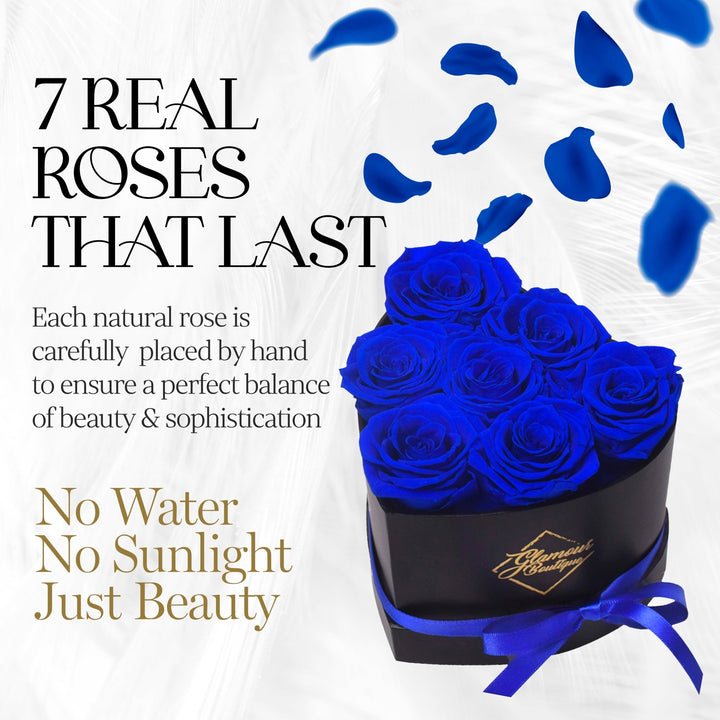 Immortal Love Heart Box | 7 Blue Roses - Glamour Boutique