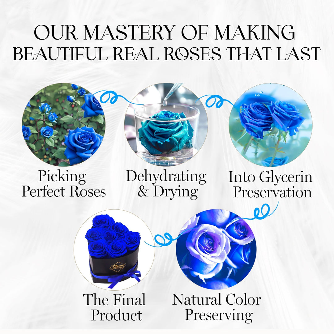 Immortal Love Heart Box | 7 Blue Roses - Glamour Boutique