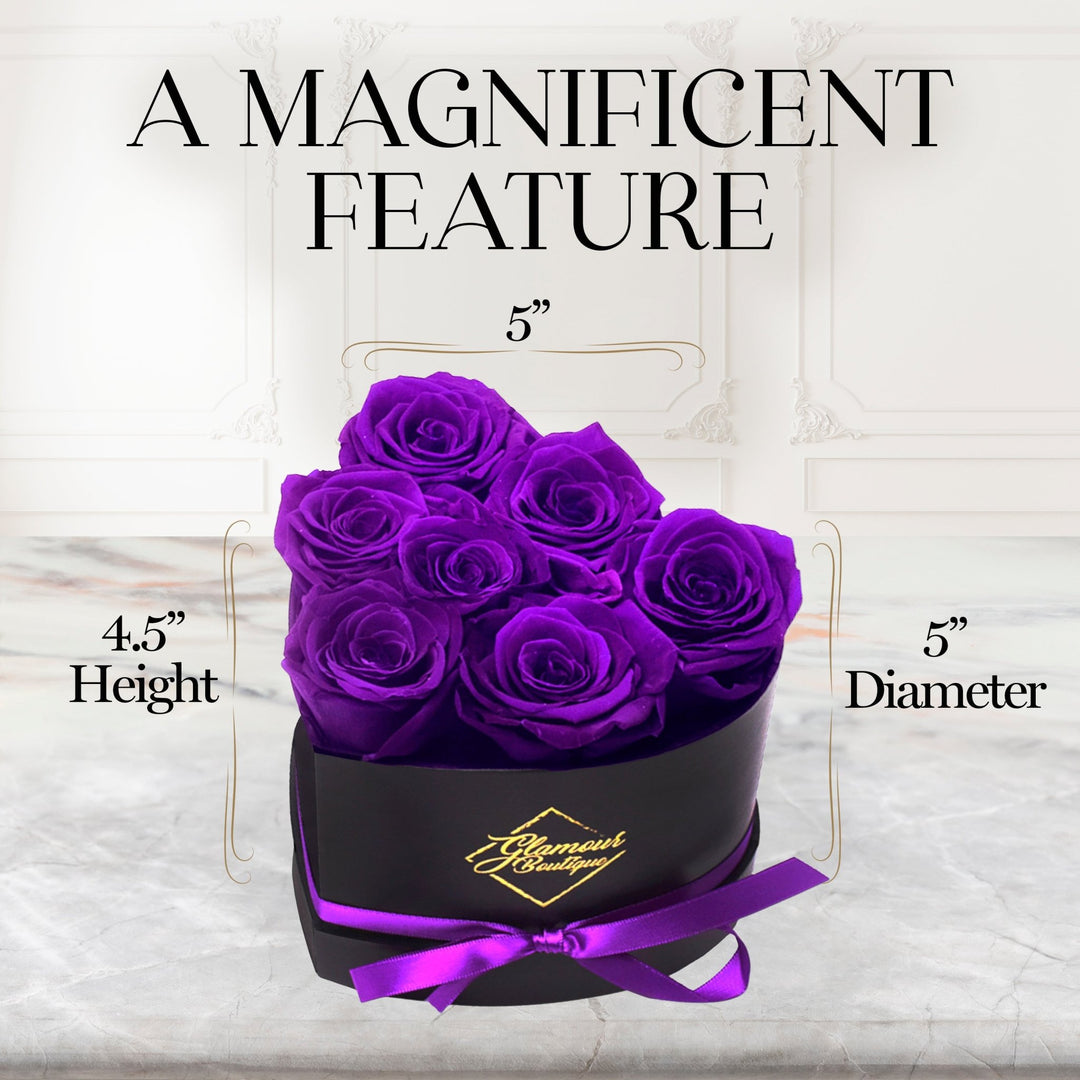 Immortal Love Heart Box | 7 Purple Roses - Glamour Boutique