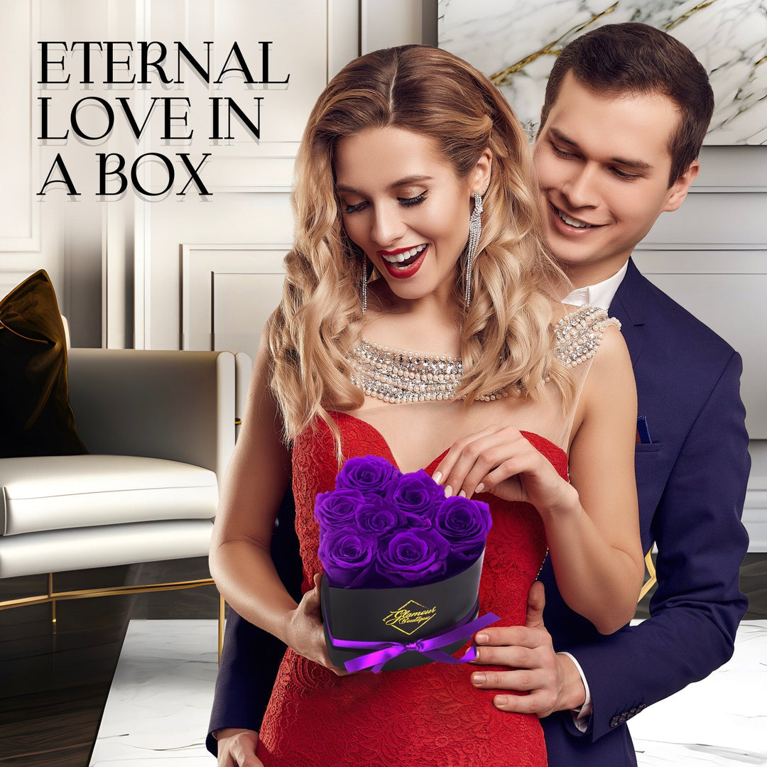 Immortal Love Heart Box | 7 Purple Roses - Glamour Boutique