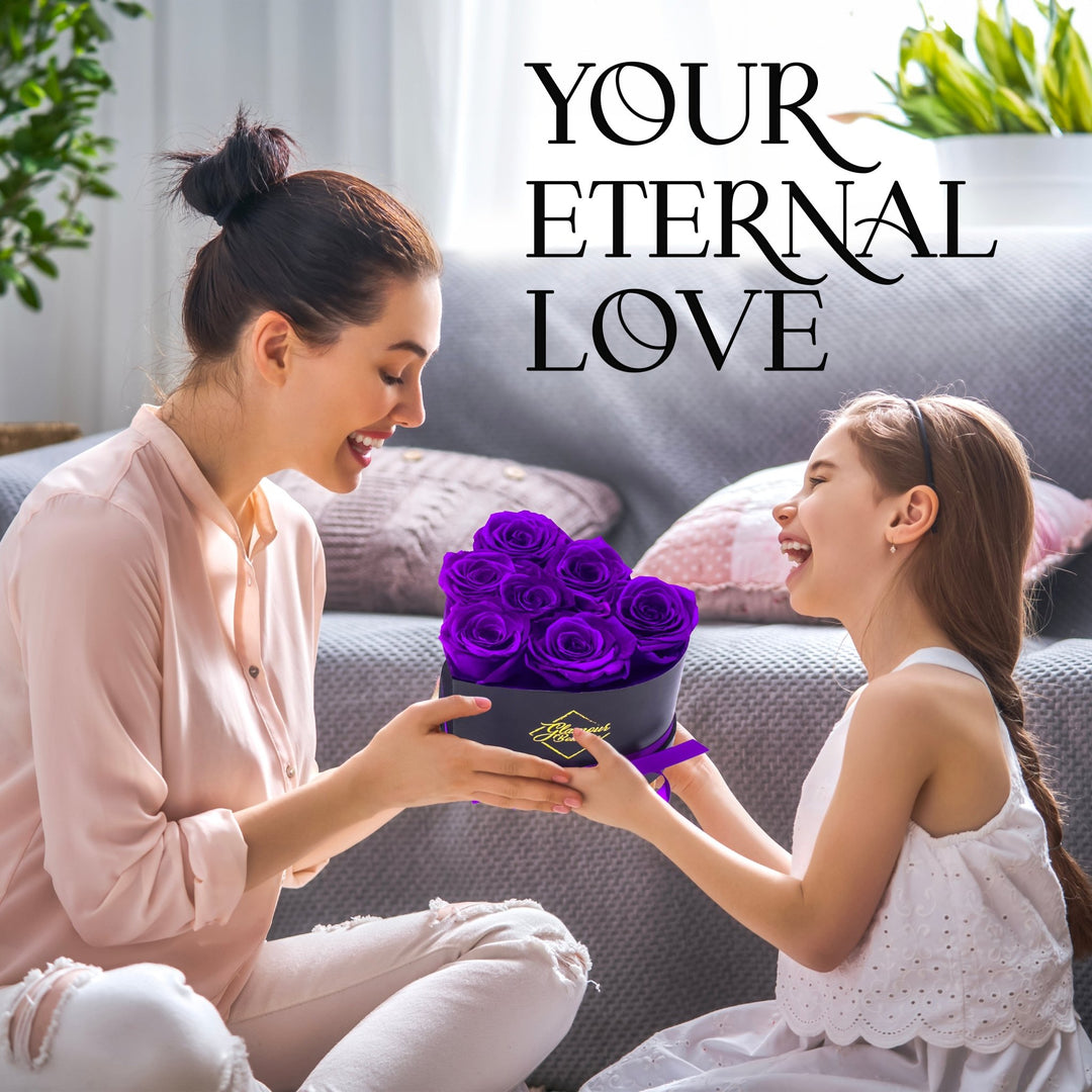 Immortal Love Heart Box | 7 Purple Roses - Glamour Boutique
