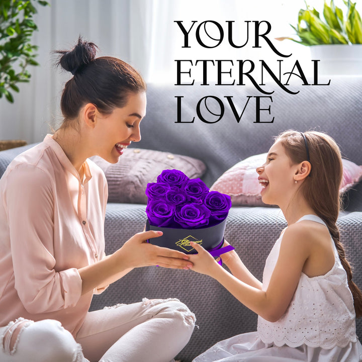 Immortal Love Heart Box | 7 Purple Roses - Glamour Boutique