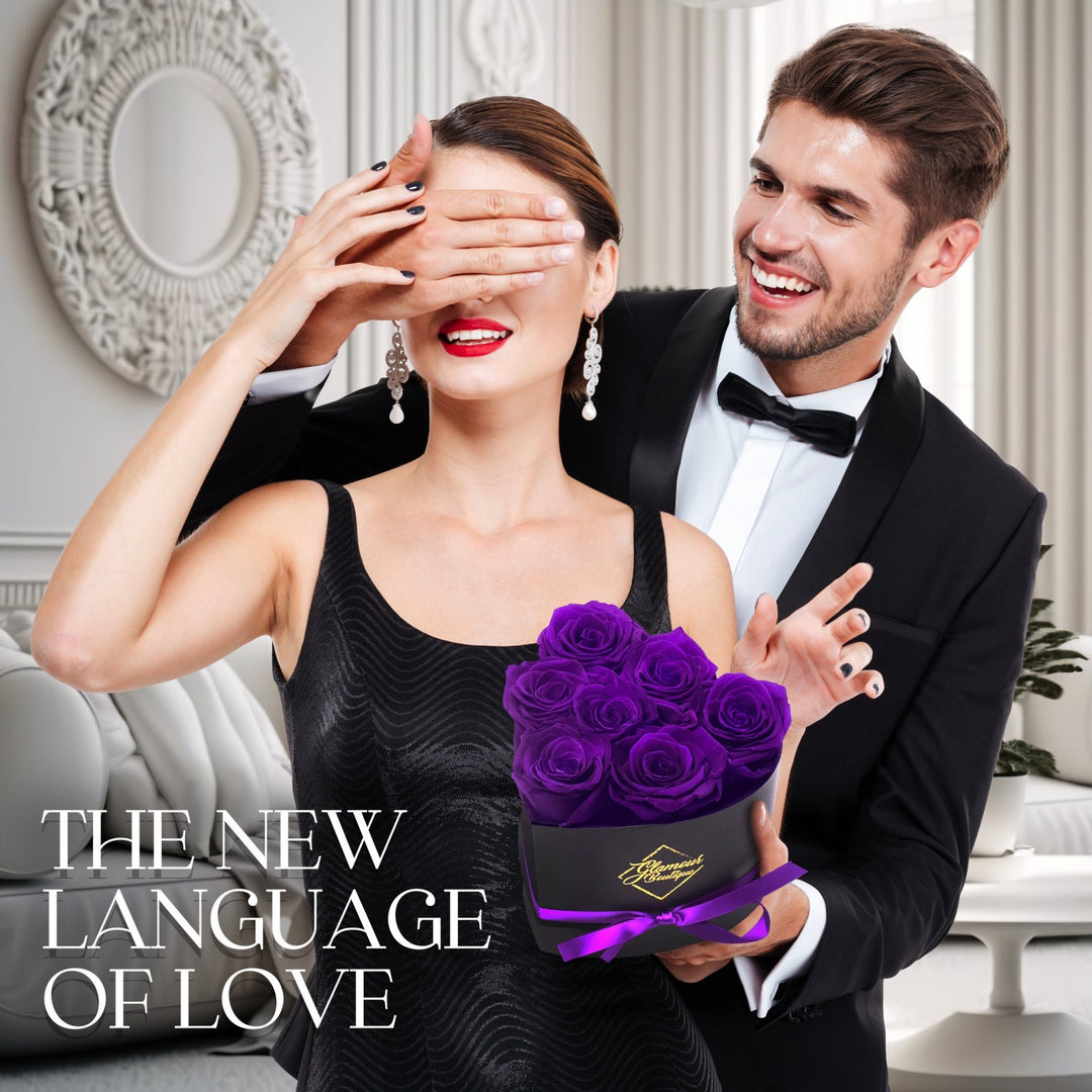 Immortal Love Heart Box | 7 Purple Roses - Glamour Boutique