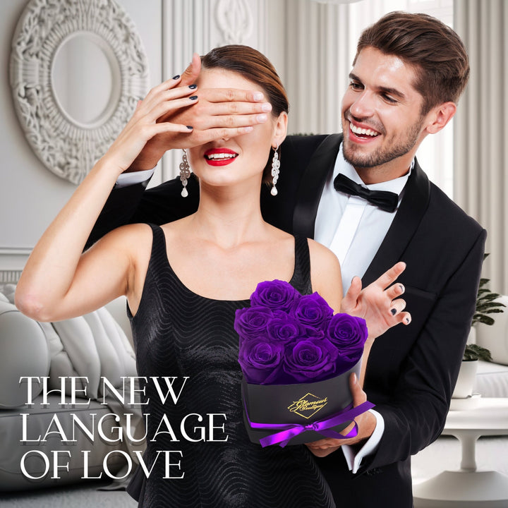 Immortal Love Heart Box | 7 Purple Roses - Glamour Boutique