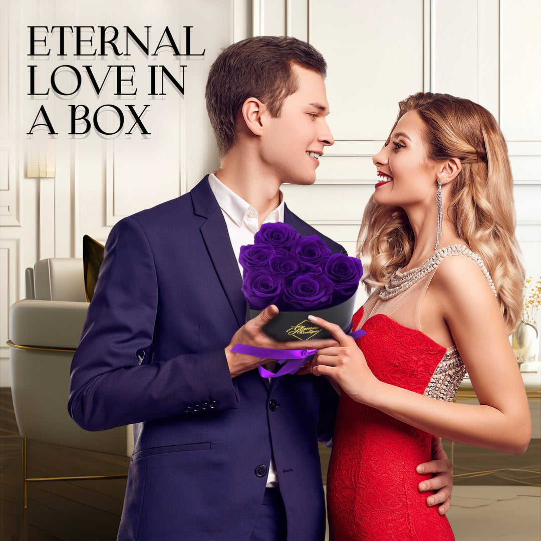 Immortal Love Heart Box | 7 Purple Roses - Glamour Boutique