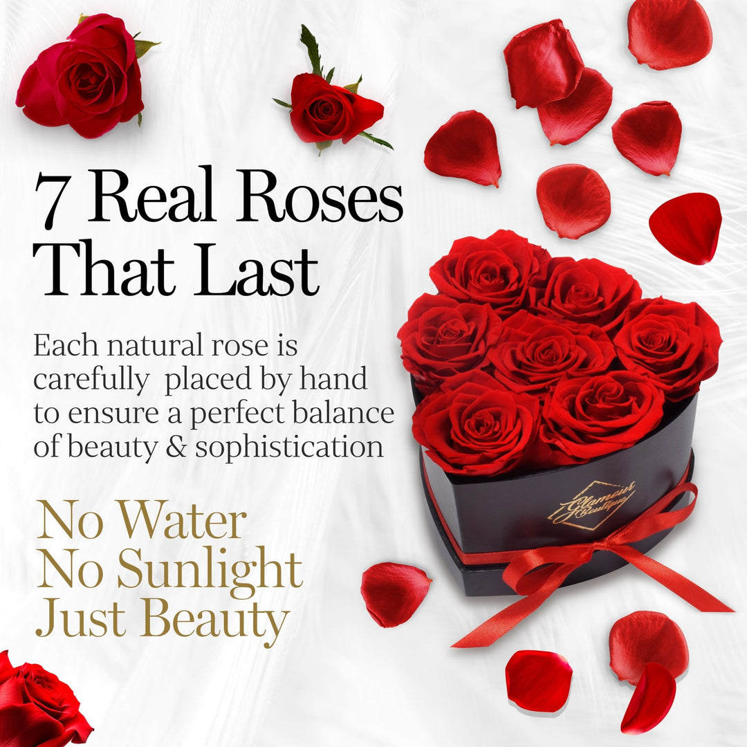 Immortal Love Heart Box | 7 Red Roses - Glamour Boutique