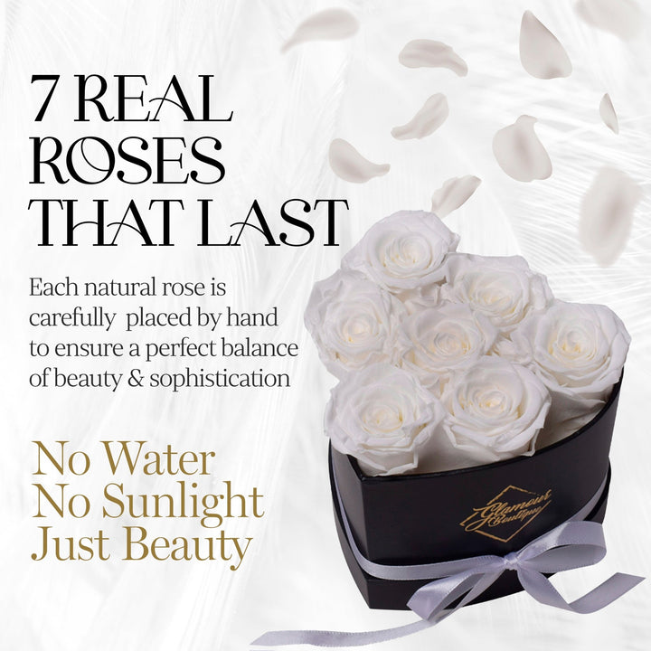 Immortal Love Heart Box | 7 White Roses - Glamour Boutique