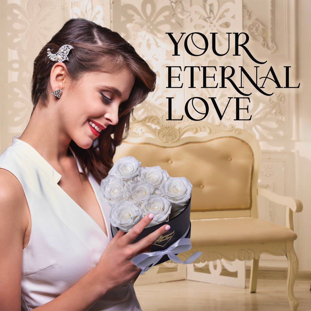Immortal Love Heart Box | 7 White Roses - Glamour Boutique