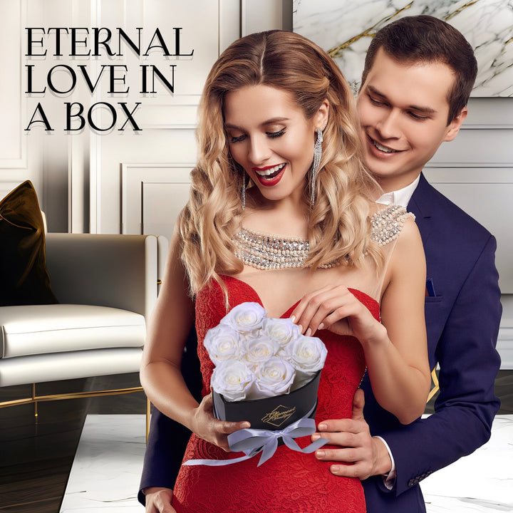 Immortal Love Heart Box | 7 White Roses - Glamour Boutique