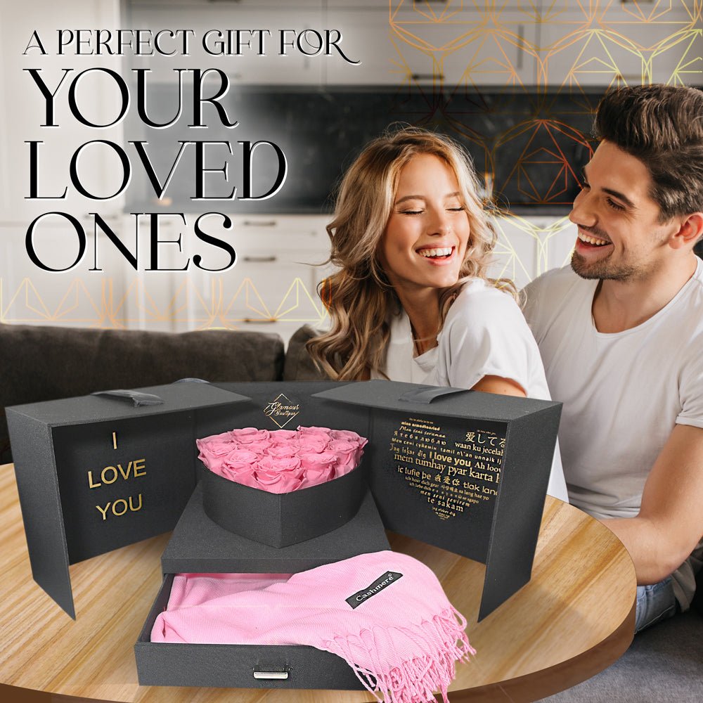 Infinite Romance Love Box with Scarf |16 Pink Roses - Glamour Boutique