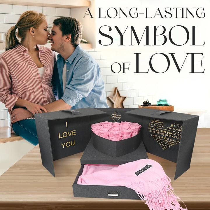 Infinite Romance Love Box with Scarf |16 Pink Roses - Glamour Boutique