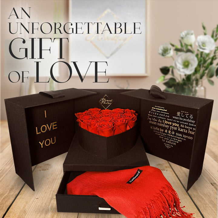 Infinite Romance Love Box with Scarf |16 Red Roses - Glamour Boutique