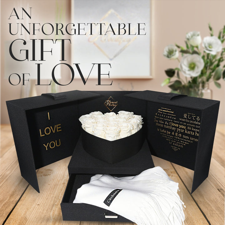 Infinite Romance Love Box with Scarf |16 White Roses - Glamour Boutique