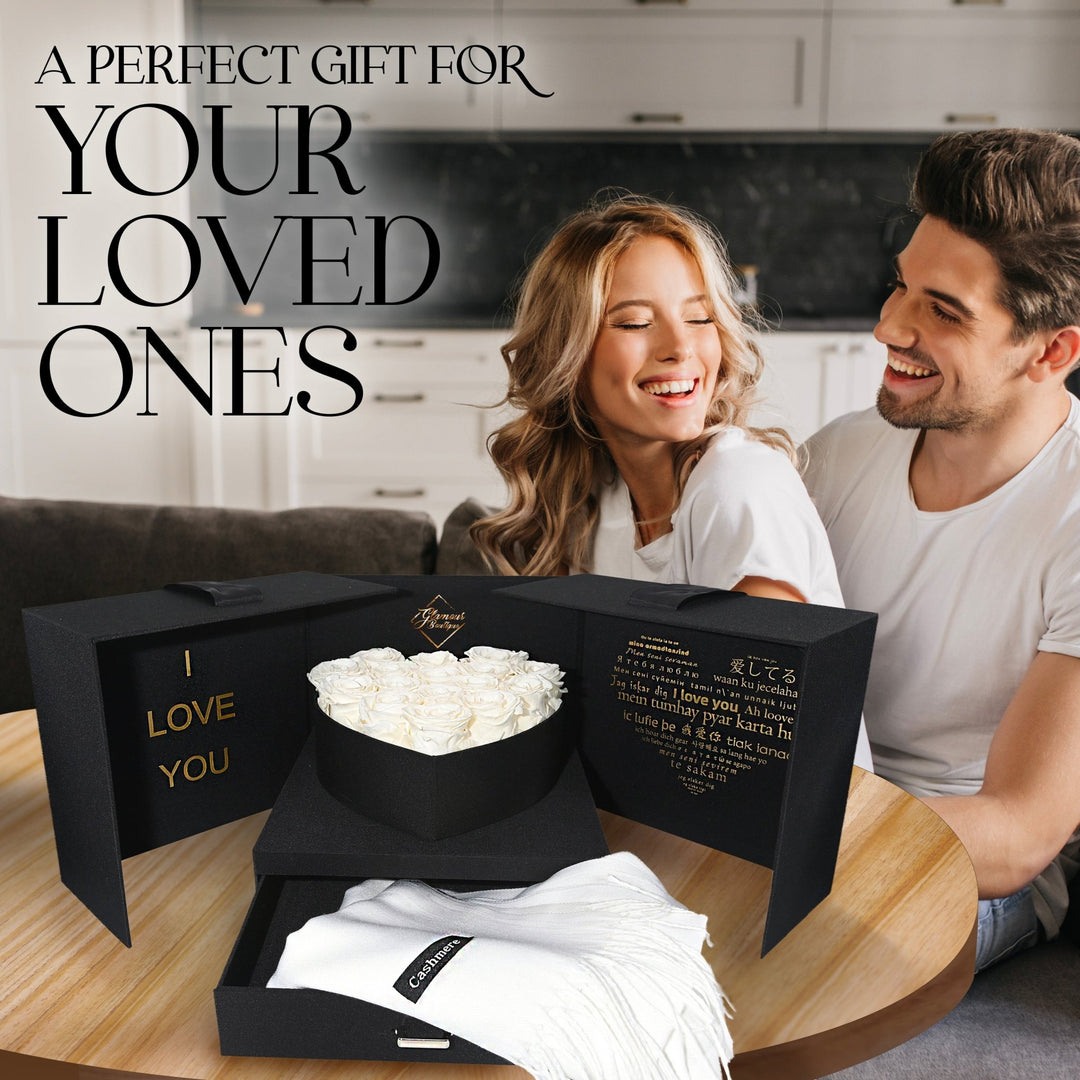 Infinite Romance Love Box with Scarf |16 White Roses - Glamour Boutique