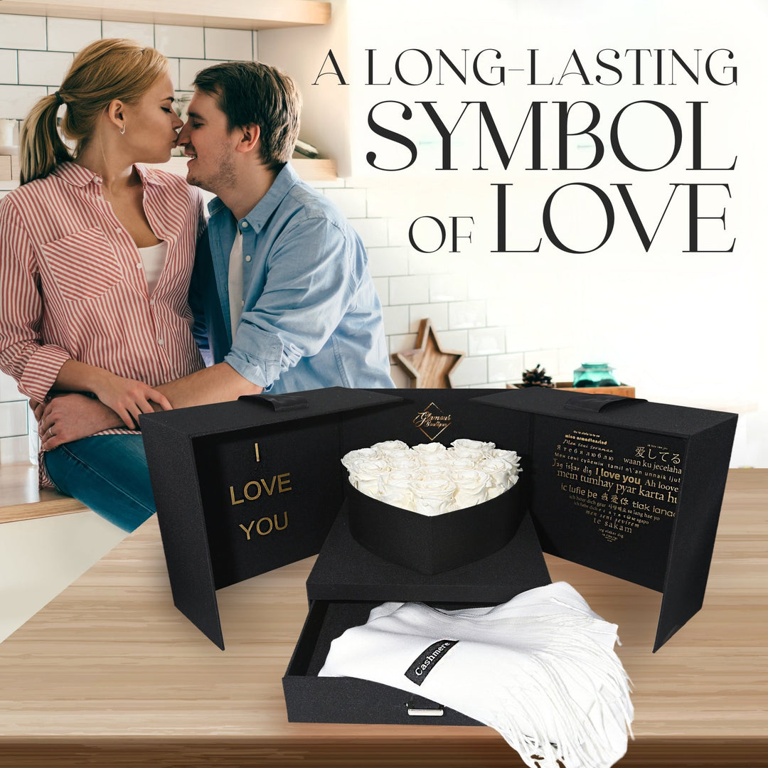 Infinite Romance Love Box with Scarf |16 White Roses - Glamour Boutique