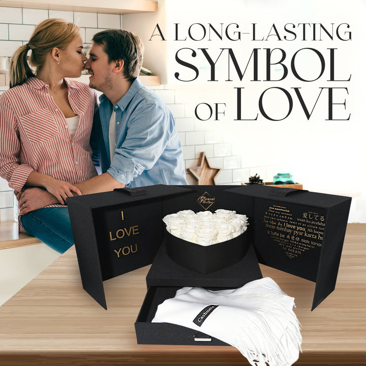 Infinite Romance Love Box with Scarf |16 White Roses - Glamour Boutique