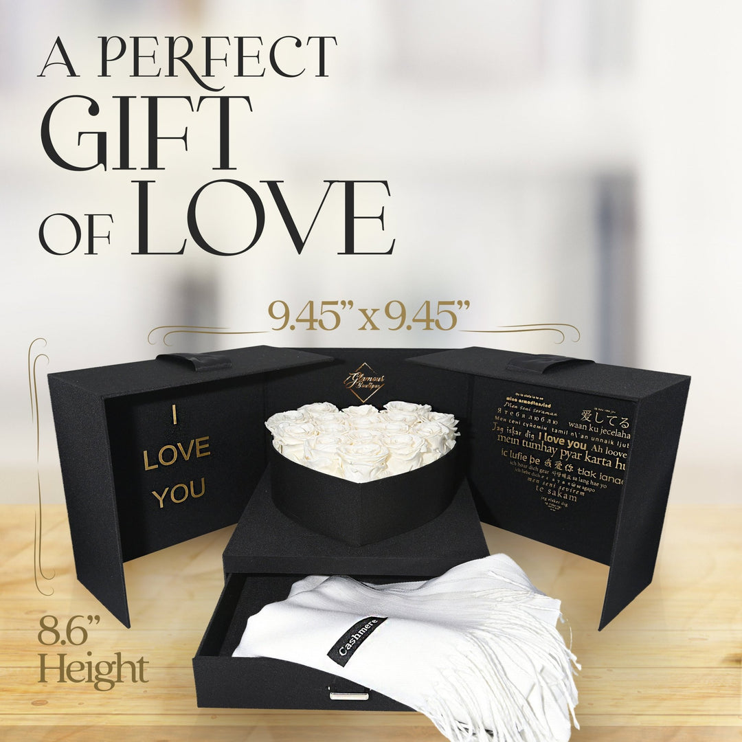Infinite Romance Love Box with Scarf |16 White Roses - Glamour Boutique