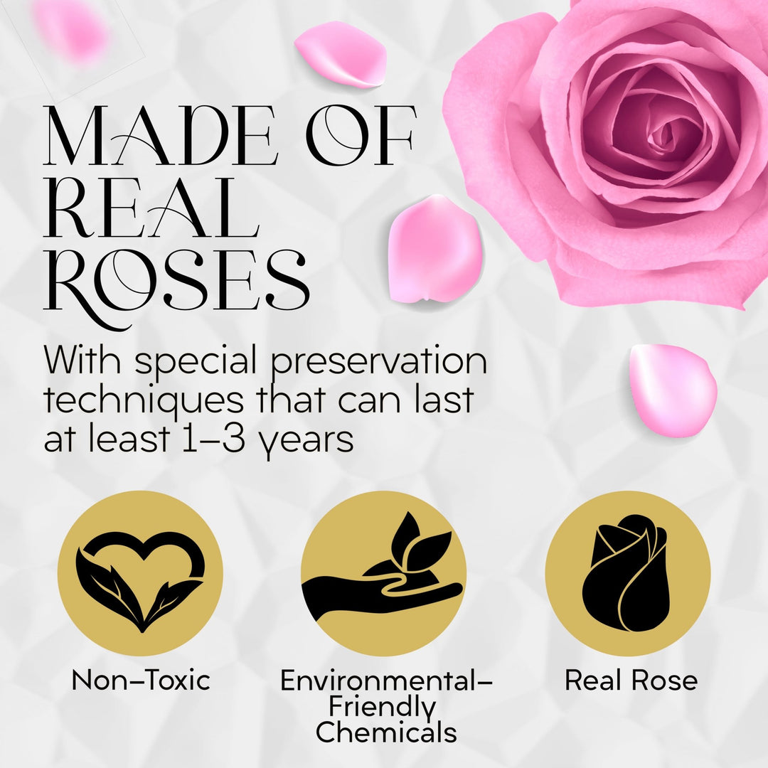 Lasting Beauty Round Black Gold Box |7 Pink Roses - Glamour Boutique