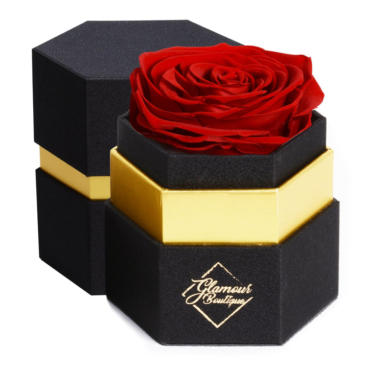 Timeless Charm Hexagon Black Box | Red Immortal Rose - Glamour Boutique