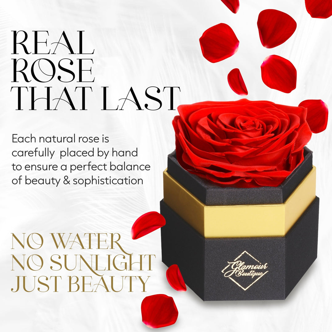 Timeless Charm Hexagon Black Box | Red Immortal Rose - Glamour Boutique